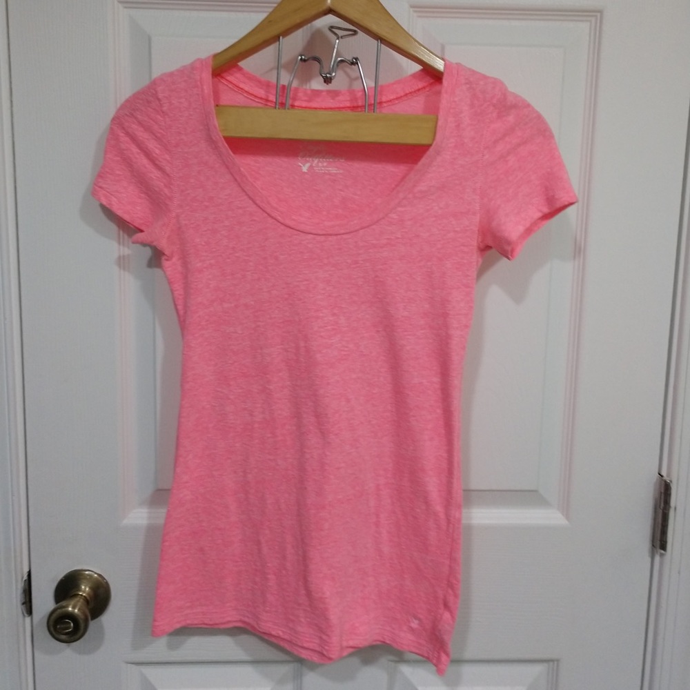 Bright Pink American Eagle Scoop Neck Tee